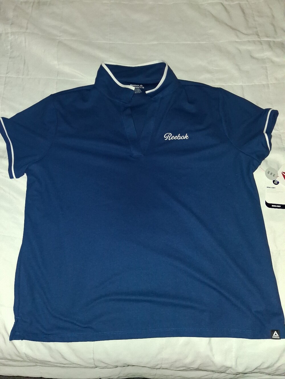 Reebok Women's Blue V-Neck Polo Shirt - Slim Fit - Quick Dry - XXL